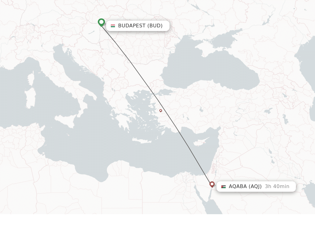 Flights from Budapest to Aqaba route map