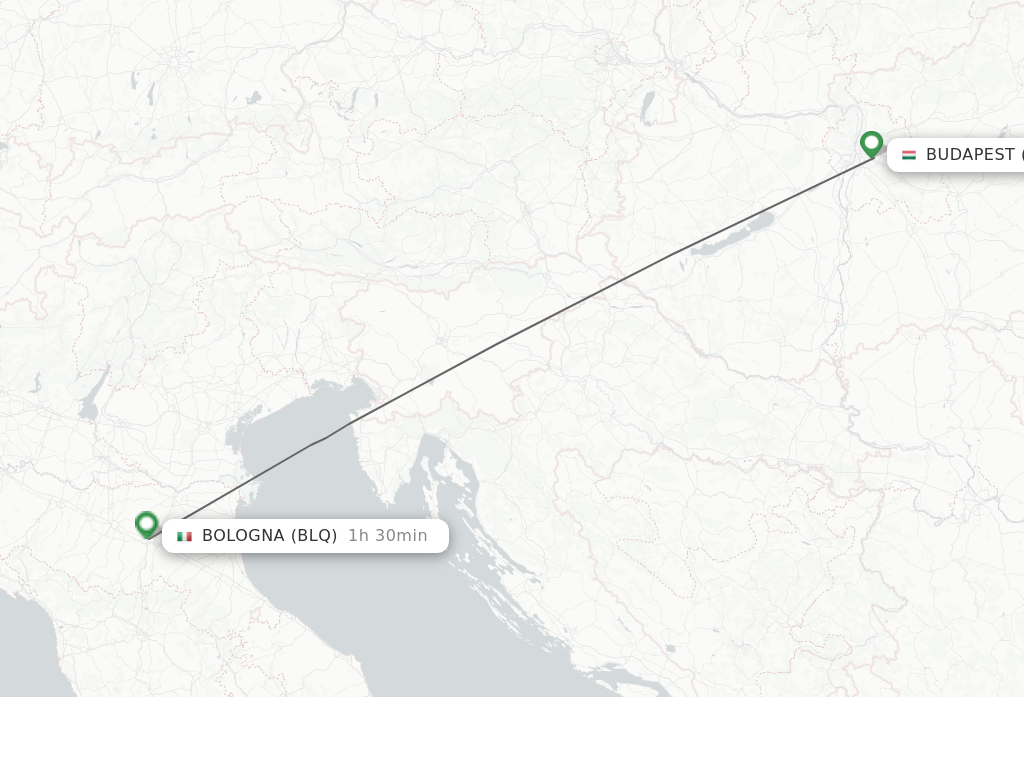 Flights from Budapest to Bologna route map