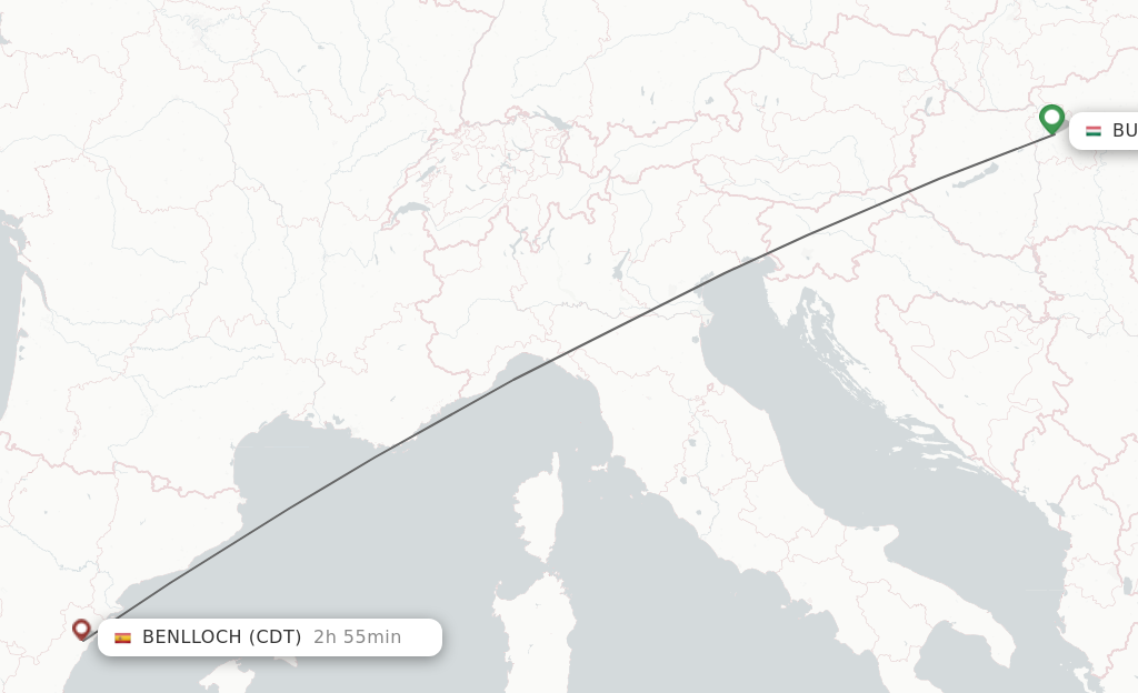 Flights from Budapest to Benlloch route map