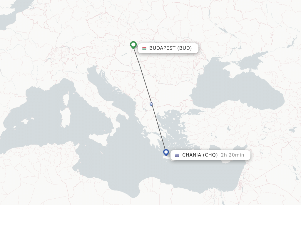 Flights from Budapest to Chania route map