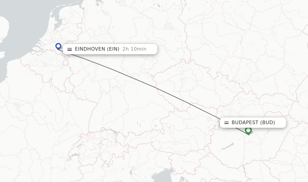 Flights from Budapest to Eindhoven route map