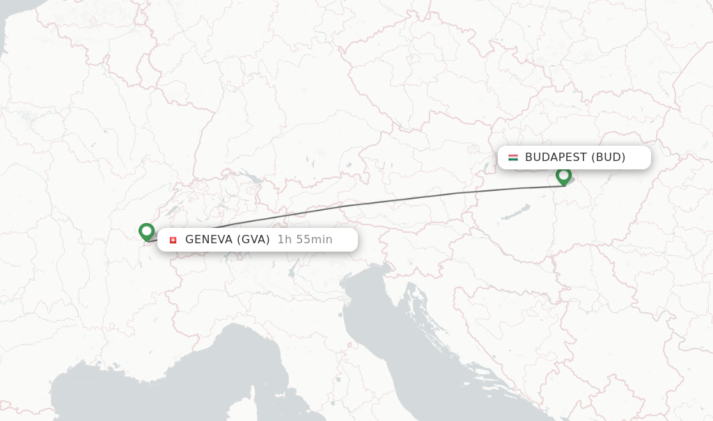 Flights from Budapest to Geneva route map