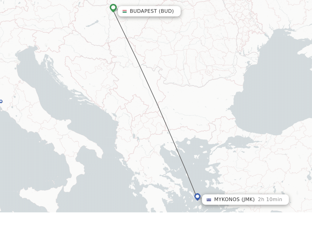 Flights from Budapest to Mykonos route map