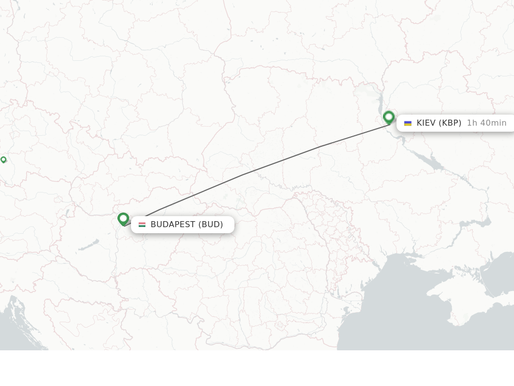 Flights from Budapest to Kiev/Kyiv route map
