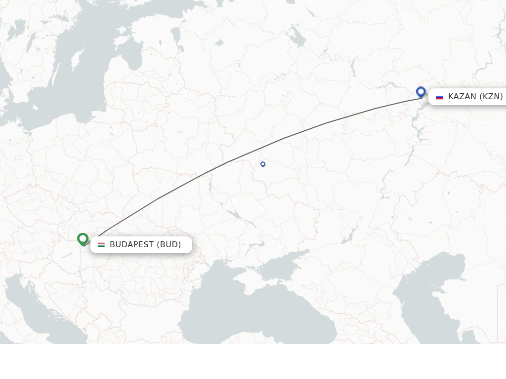 Flights from Budapest to Kazan route map
