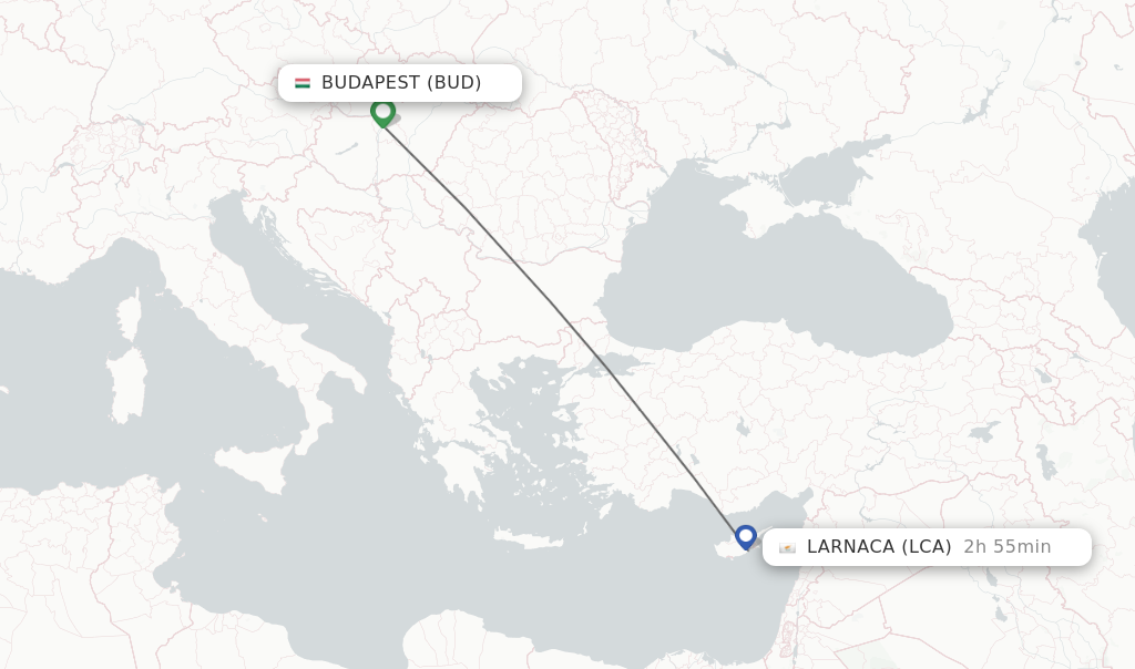 Flights from Budapest to Larnaca route map