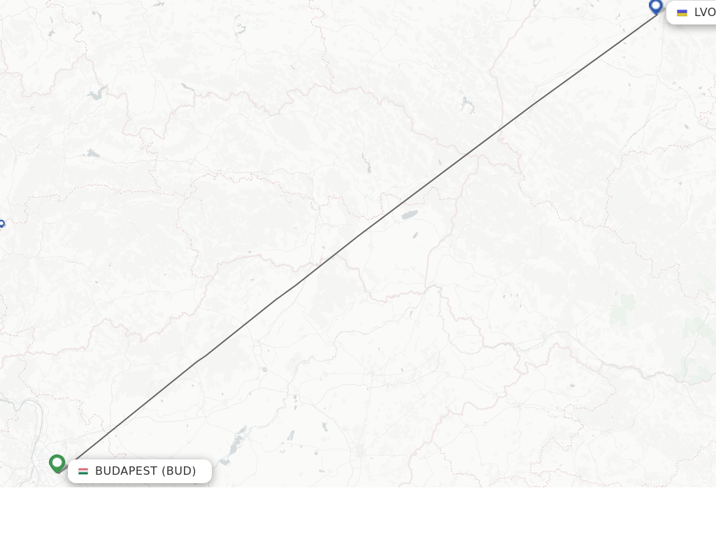 Flights from Budapest to Lviv route map