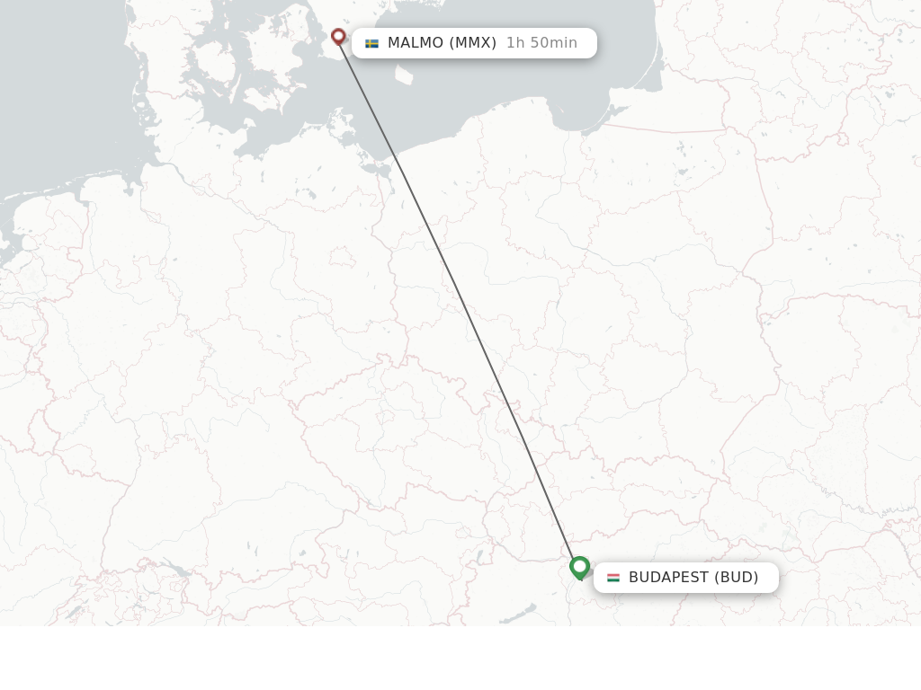 Flights from Budapest to Malmo route map