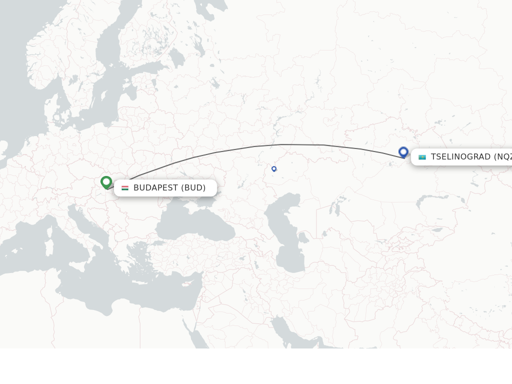 Flights from Budapest to Astana route map