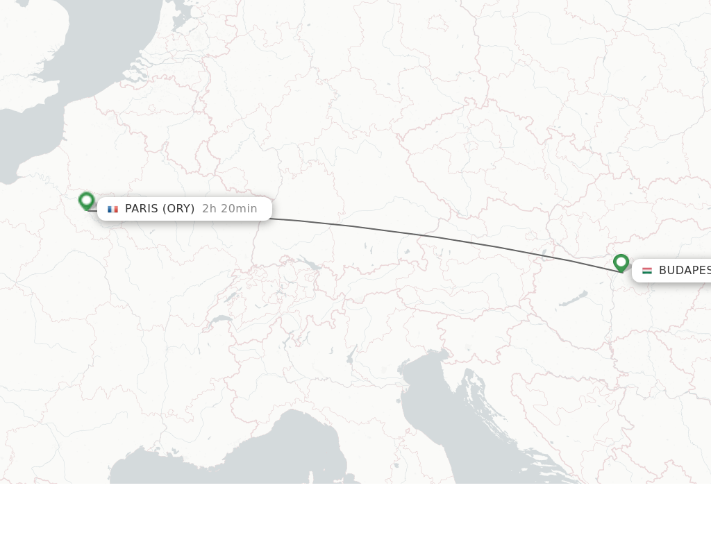 Flights from Budapest to Paris route map