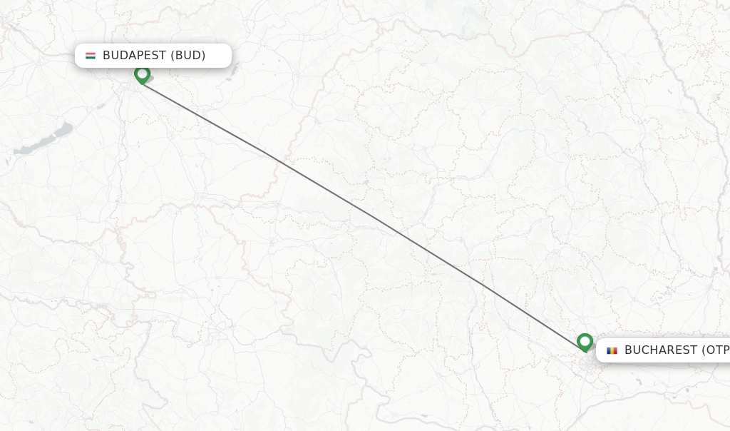 Flights from Budapest to Bucharest route map