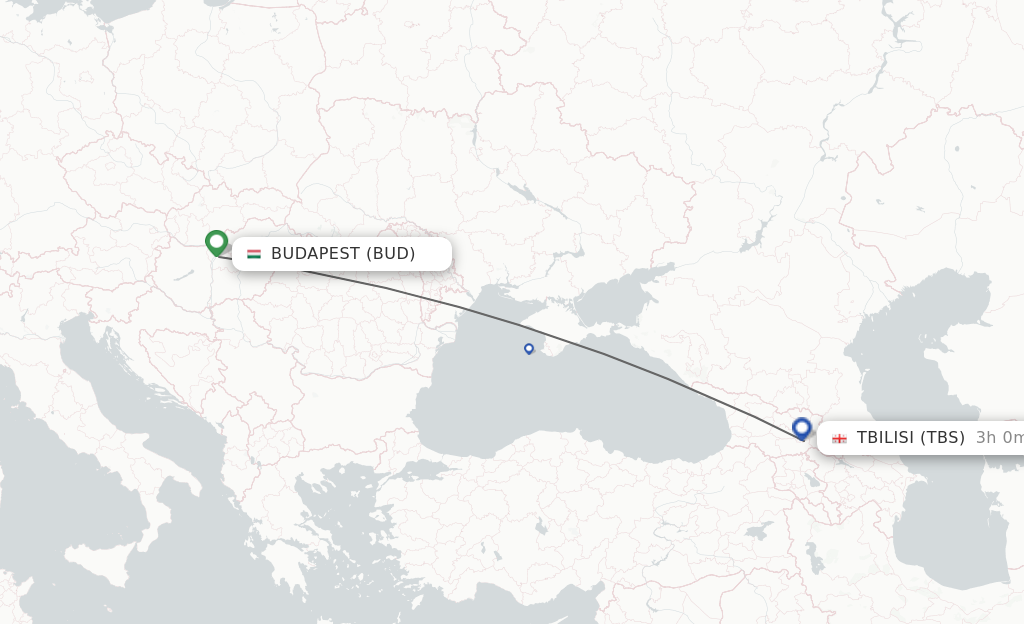 Flights from Budapest to Tbilisi route map
