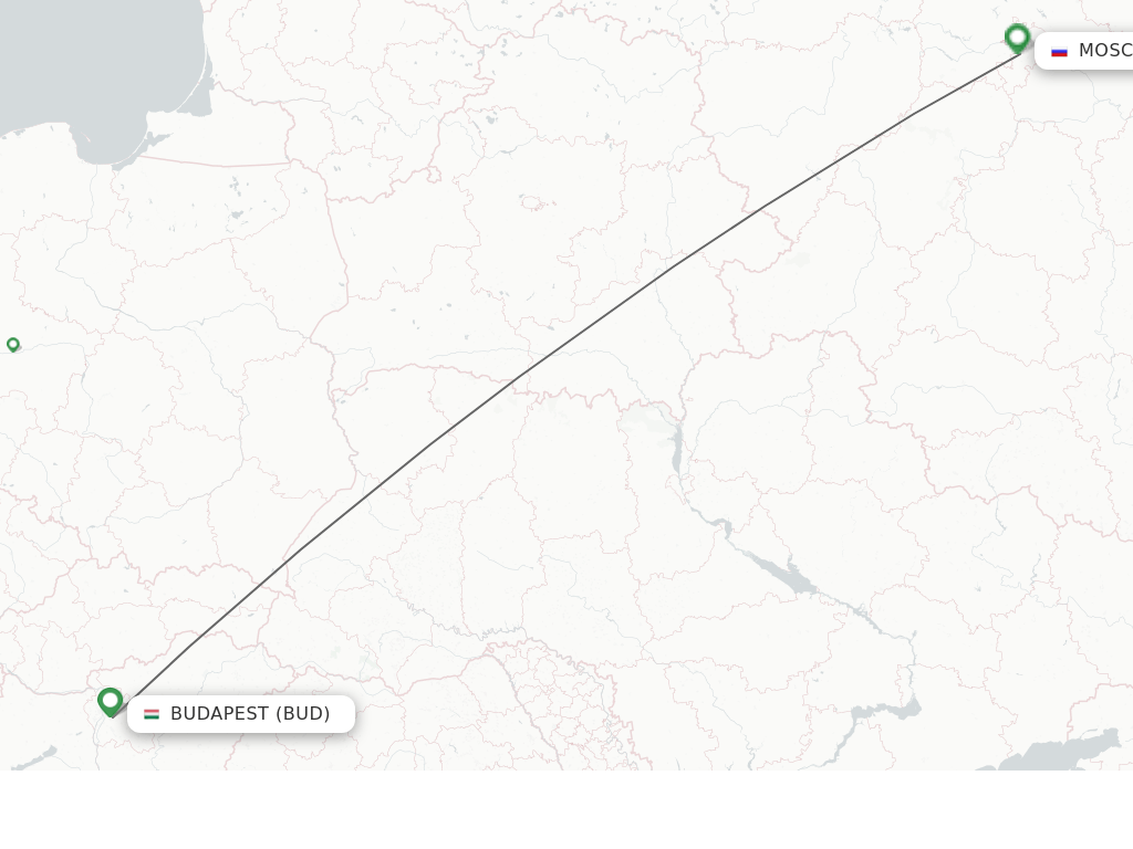 Flights from Budapest to Moscow route map