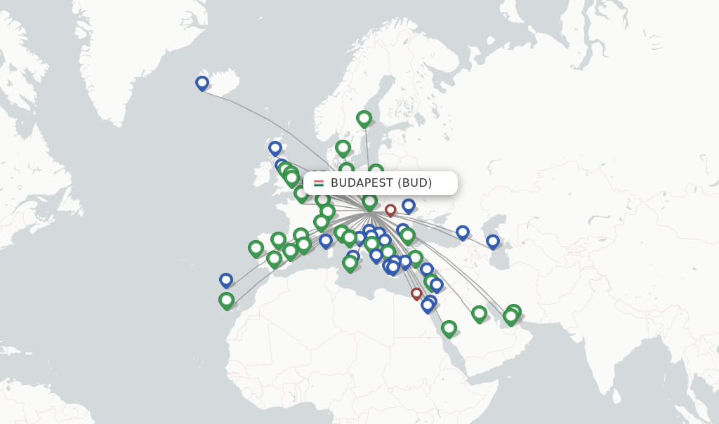 Route map with flights from Budapest with Wizz Air