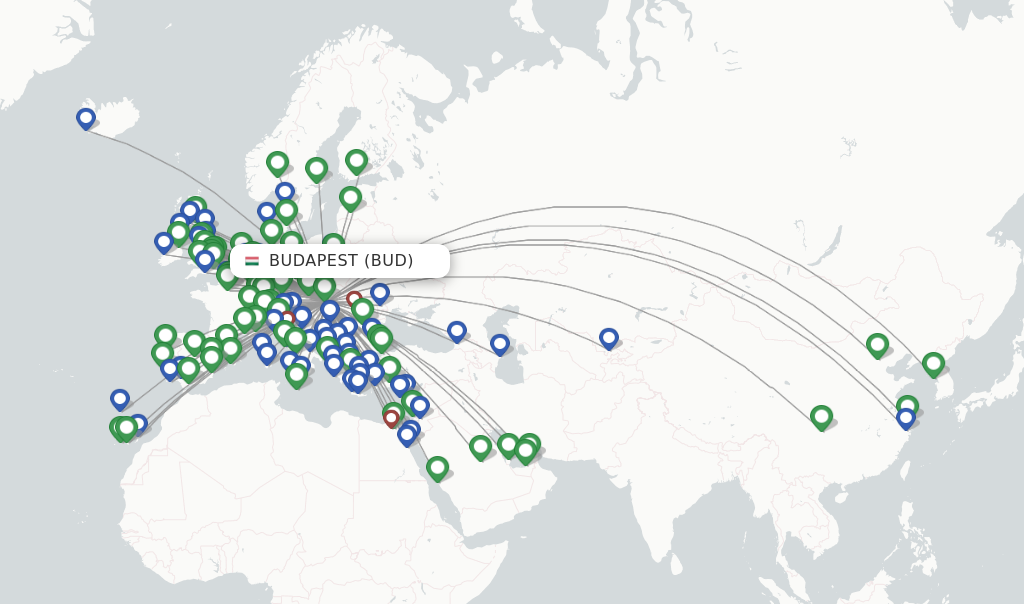 Flights from Budapest to Belfast route map
