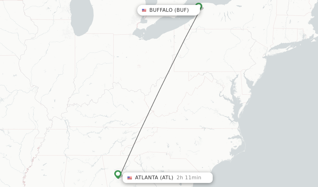Flights from Buffalo to Atlanta route map