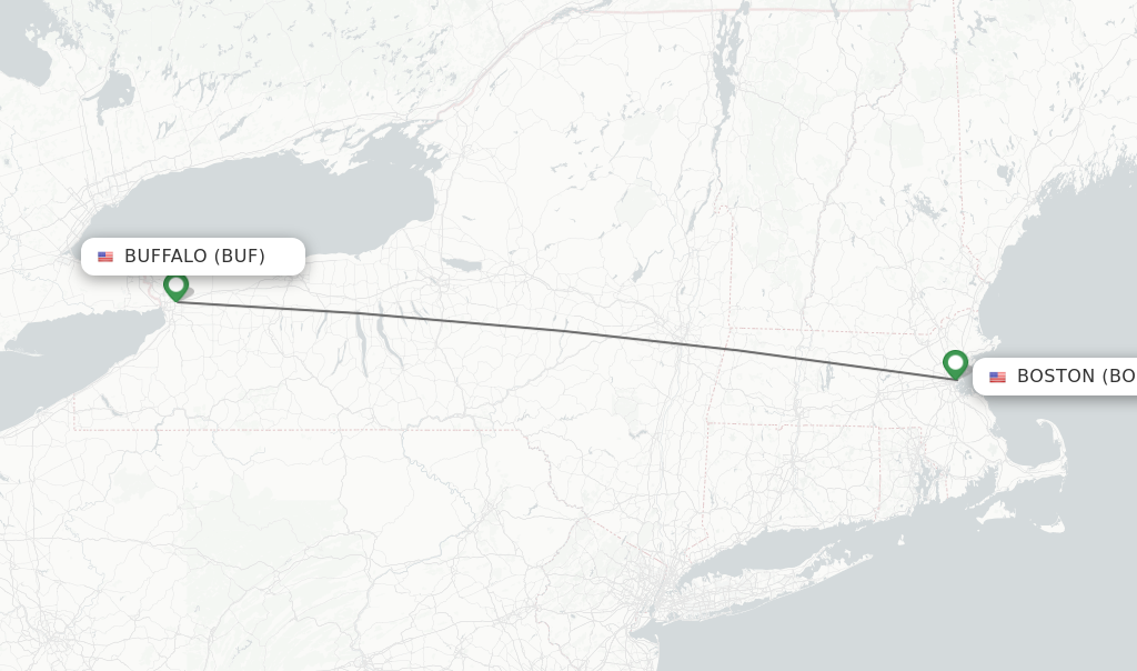 Flights from Buffalo to Boston route map