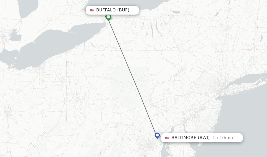 Flights from Buffalo to Baltimore route map