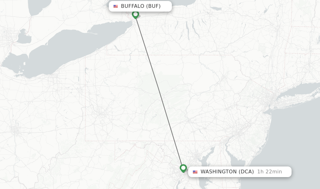 Flights from Buffalo to Washington route map