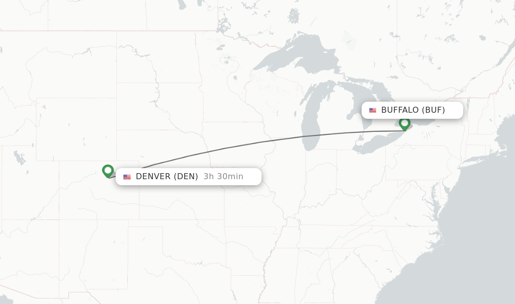 Flights from Buffalo to Denver route map