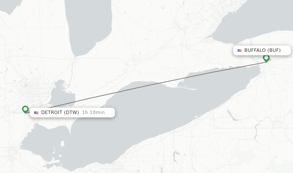 Flights from Buffalo to Detroit route map