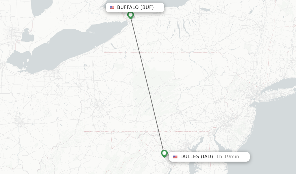 Flights from Buffalo to Dulles route map