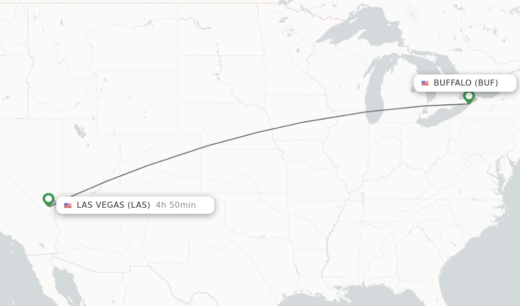 Flights from Buffalo to Las Vegas route map