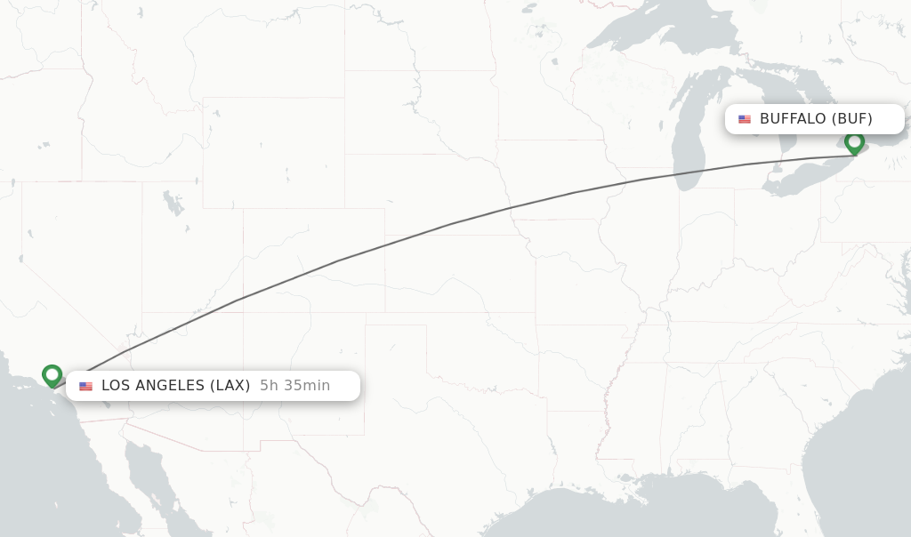 Flights from Buffalo to Los Angeles route map