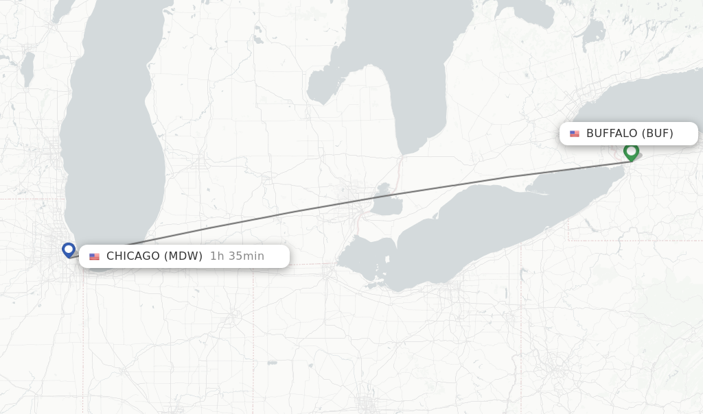 Flights from Buffalo to Chicago route map