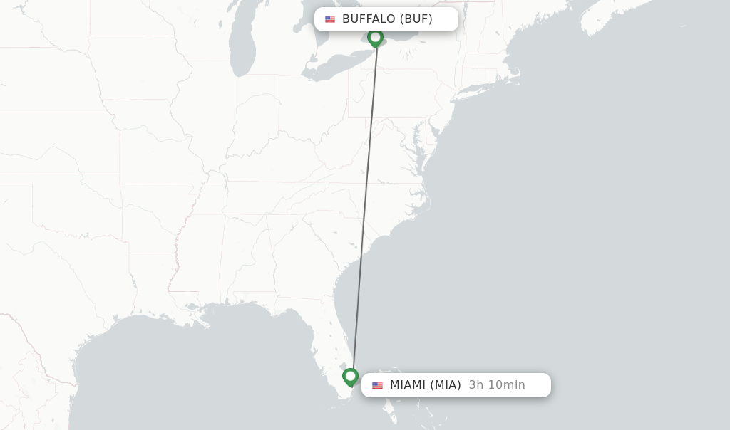 Flights from Buffalo to Miami route map