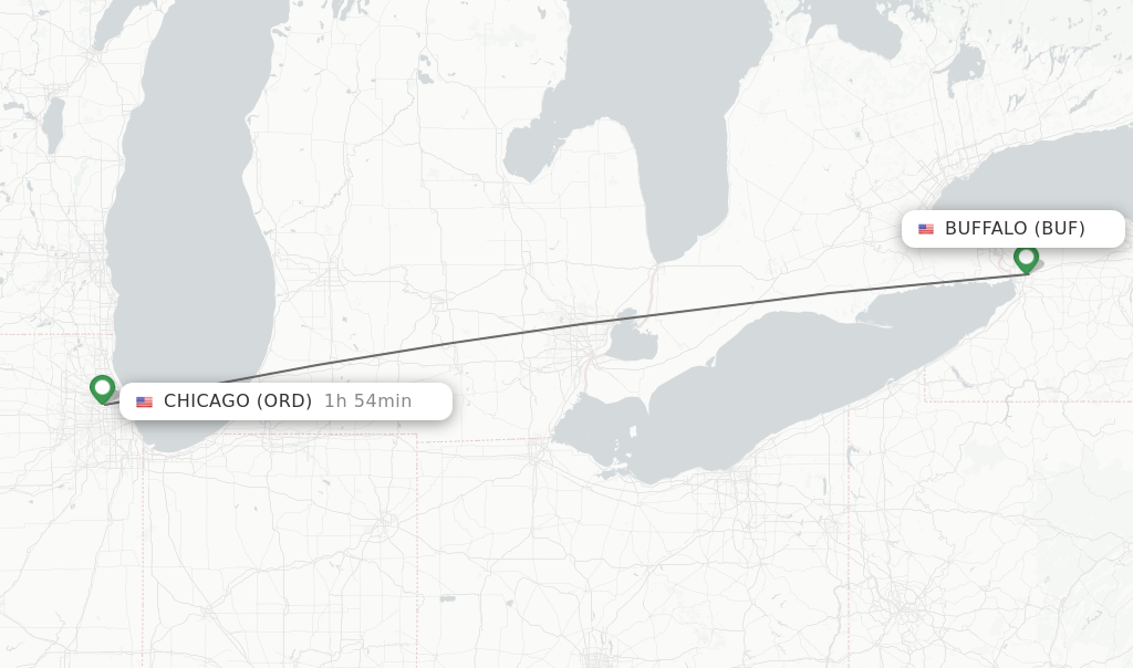 Flights from Buffalo to Chicago route map
