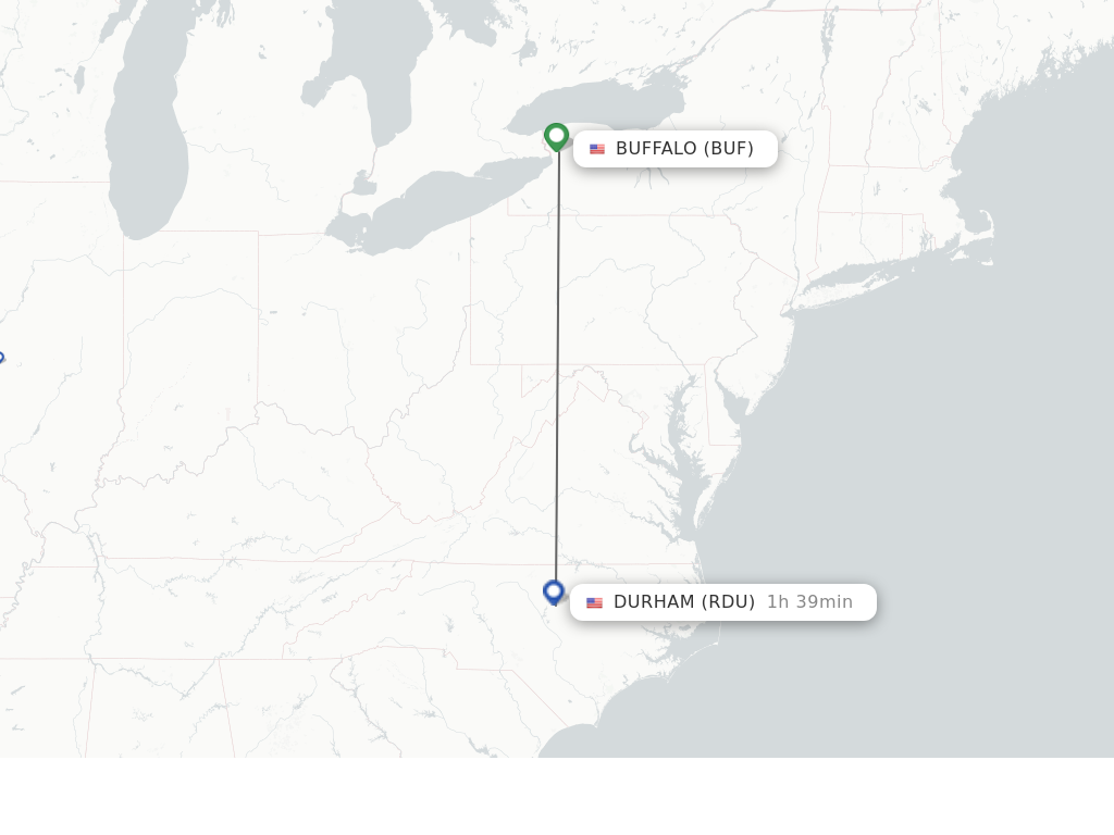 Flights from Buffalo to Raleigh/Durham route map