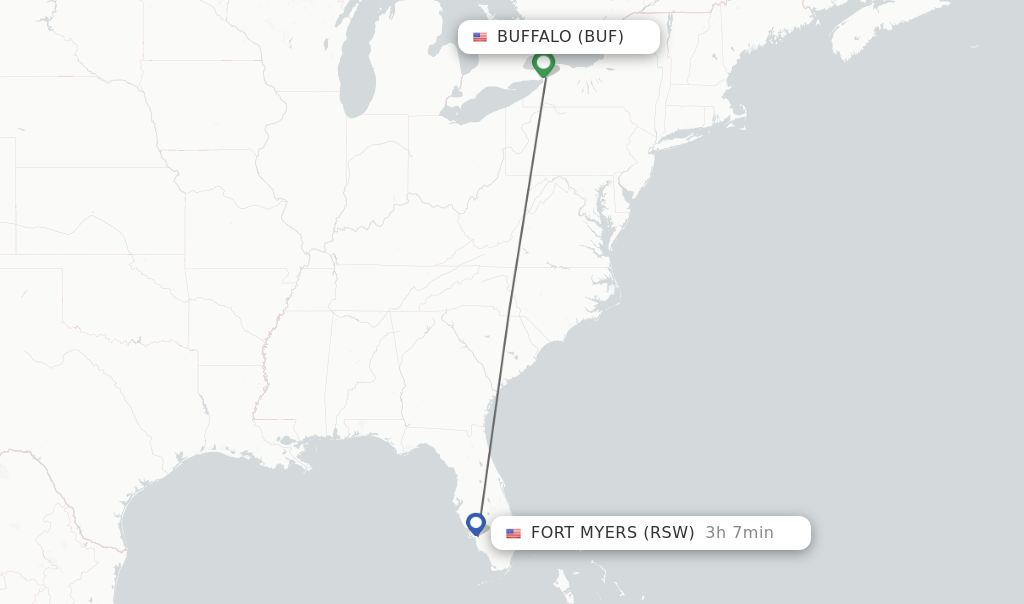 Flights from Buffalo to Fort Myers route map