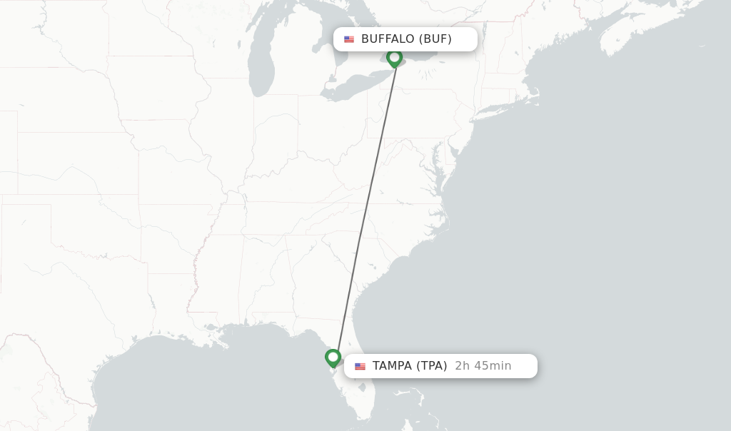 Flights from Buffalo to Tampa route map