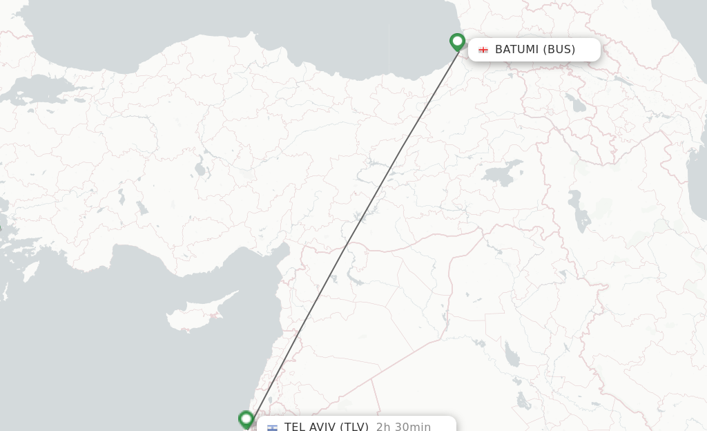 Flights from Batumi to Tel Aviv-Yafo route map