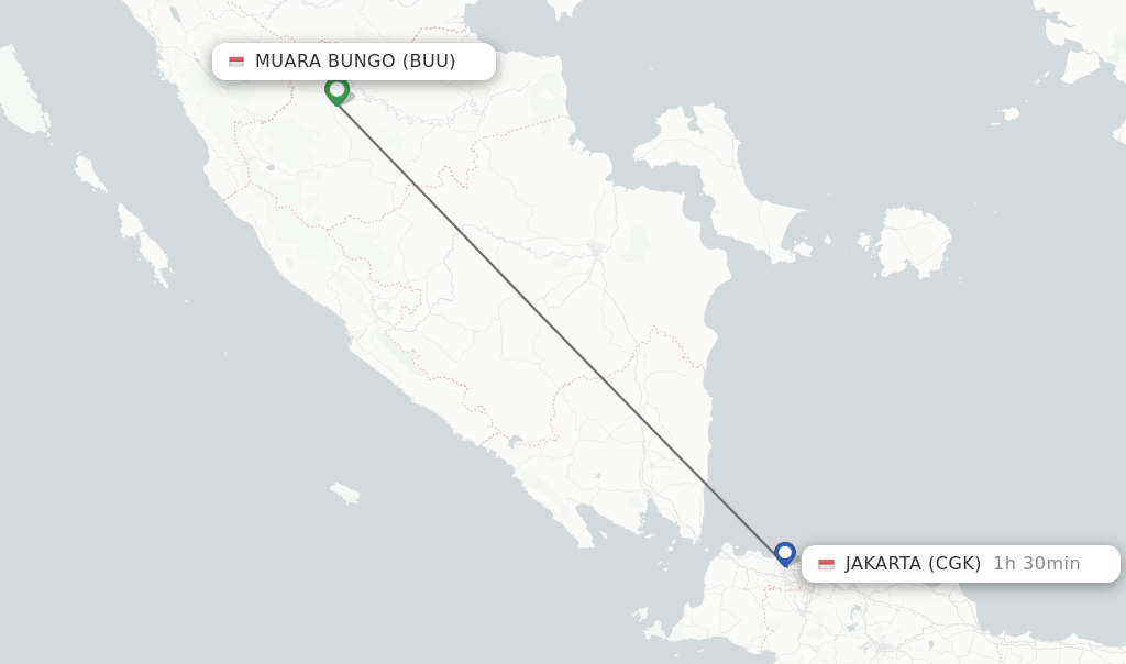 Flights from Muara Bungo to Jakarta route map