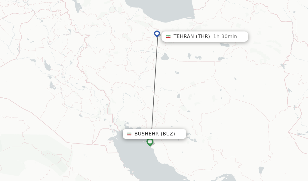 Flights from Bushehr to Tehran route map