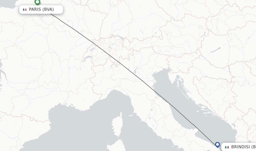 Flights from Paris to Brindisi route map