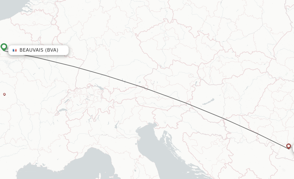 Flights from Paris to Craiova route map