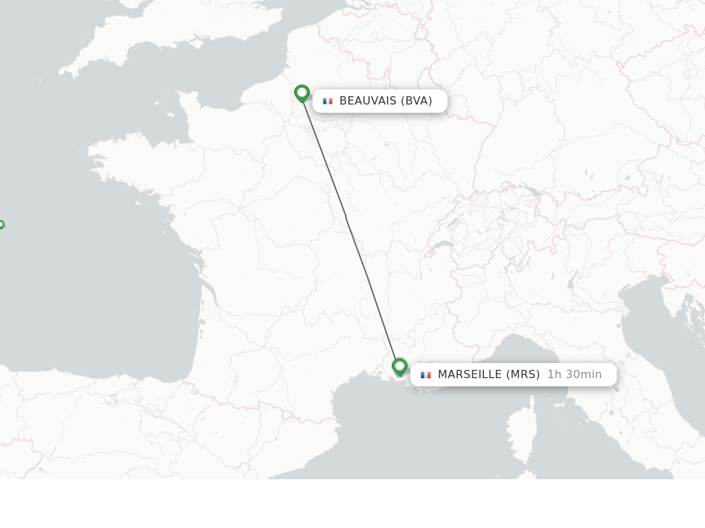 Flights from Paris to Marseille route map