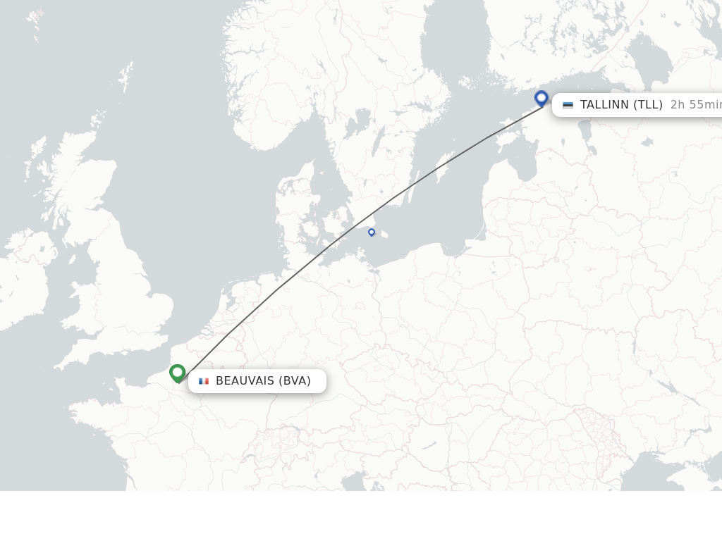 Flights from Paris to Tallinn route map