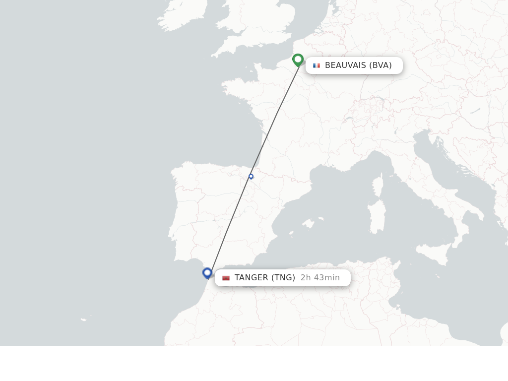 Flights from Paris to Tangier route map