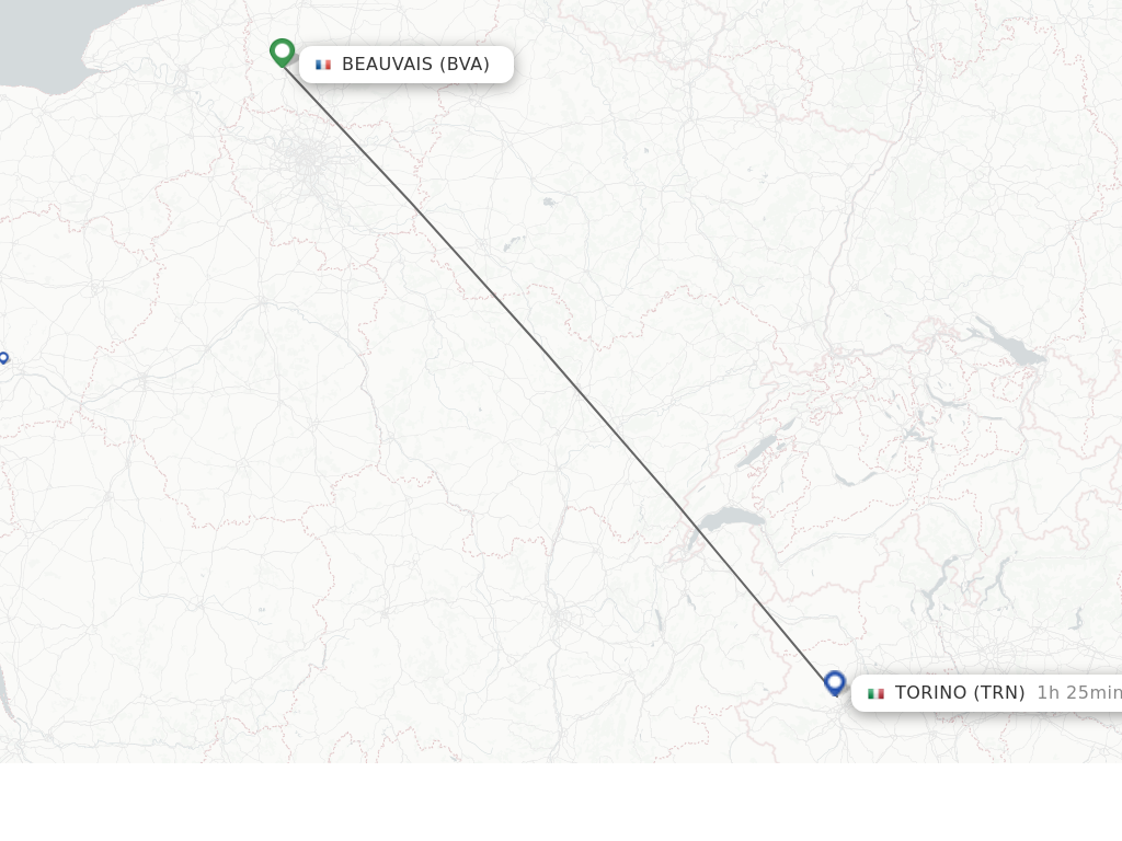 Flights from Paris to Turin route map