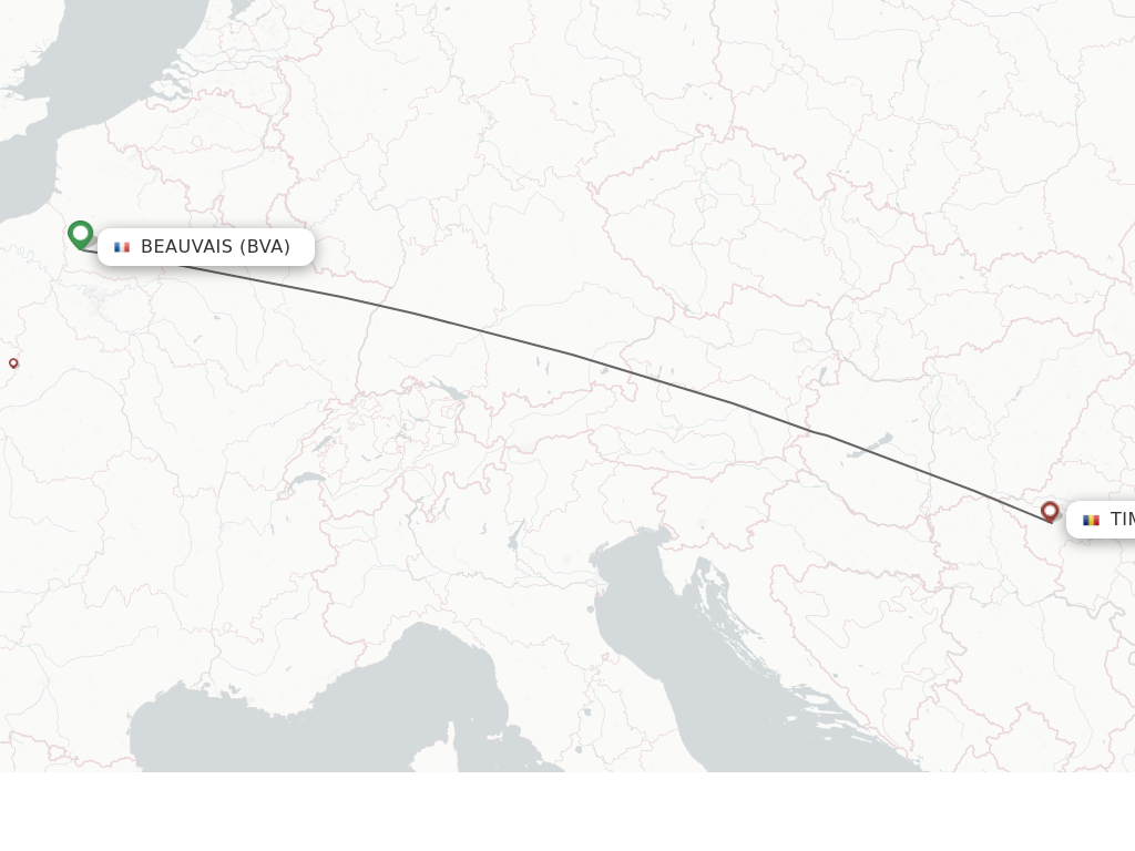 Flights from Paris to Timisoara route map