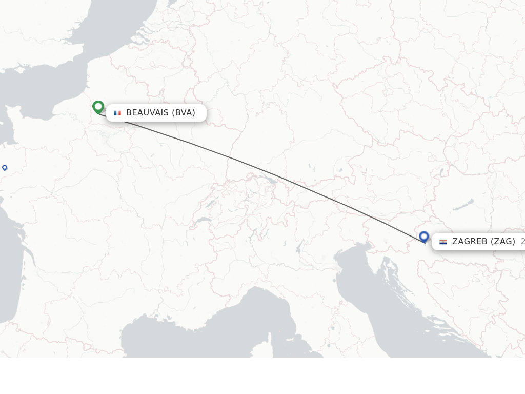 Flights from Paris to Zagreb route map