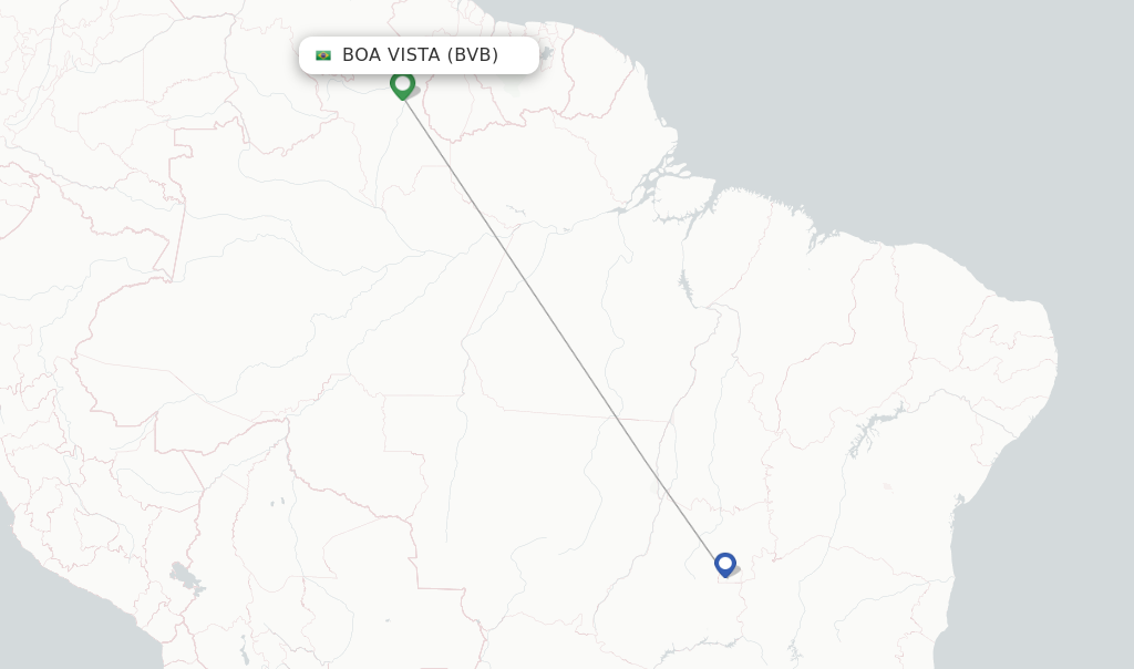 Route map with flights from Boa Vista with Gol