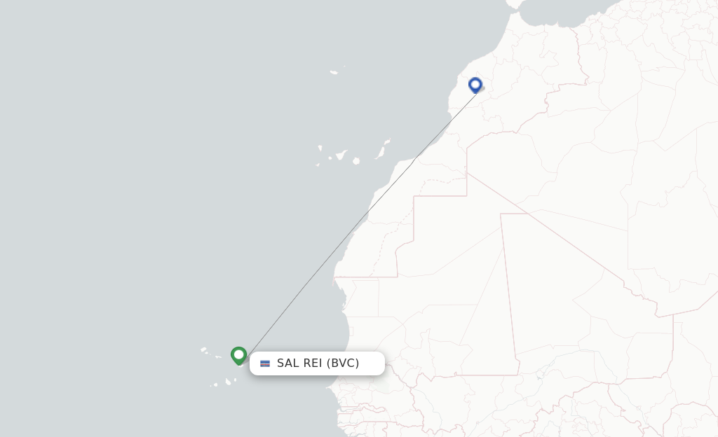 Route map with flights from Boa Vista with Transavia France