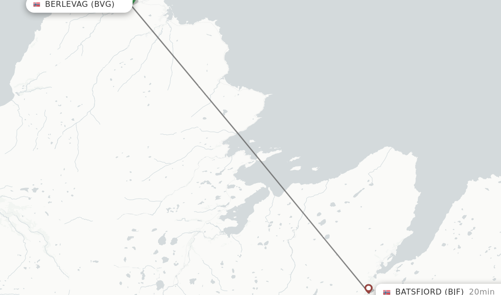 Flights from Berlevag to Batsfjord route map