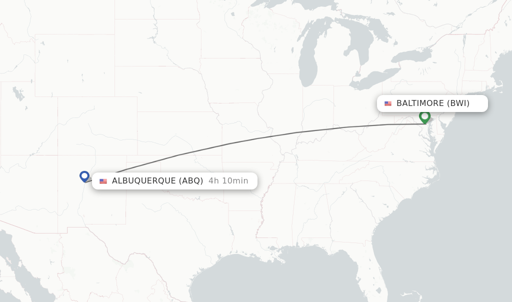Flights from Baltimore to Albuquerque route map
