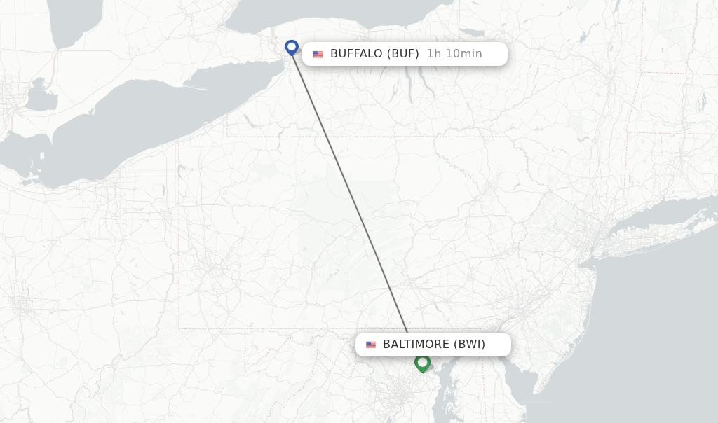 Flights from Baltimore to Buffalo route map